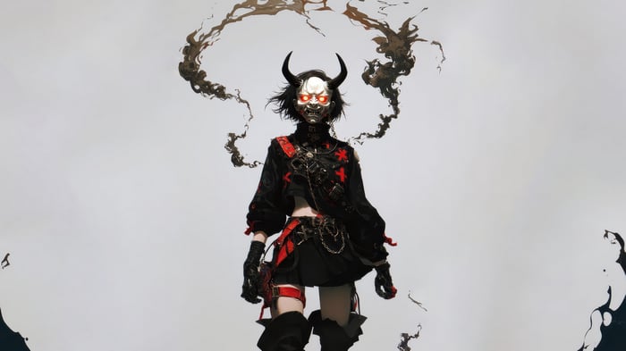 Anime Demon Girl with Horns and Mask 4K