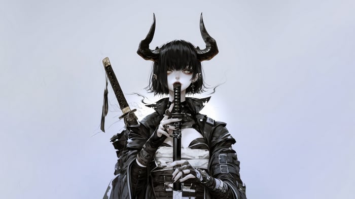 Demon Girl with Horns and Katana 4K