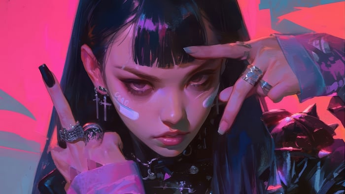 Anime Girl with Middle Finger and Cross Earrings 4K