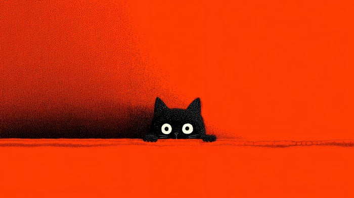 Black Cat Peeking Over Orange Surface 4K