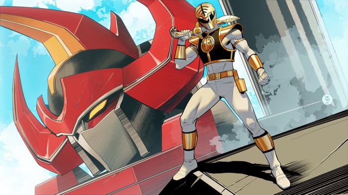 White Ranger and Megazord in Fortnite 4K