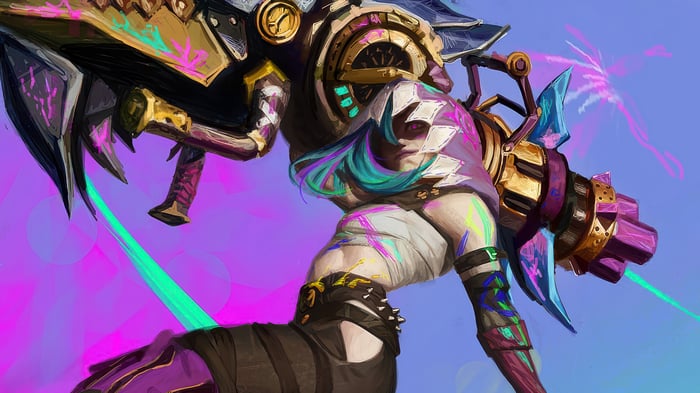 Jinx from League of Legends with large weapon