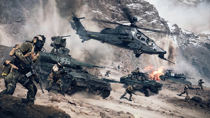 Battlefield 6 4K: Soldiers, Tank, and Helicopter in Combat