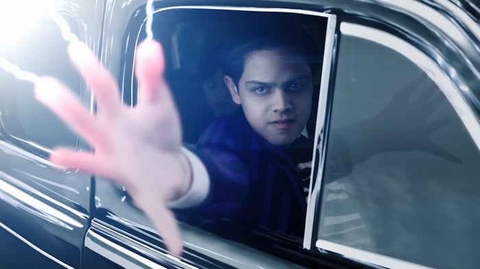 Pugsley Addams in a car, Wednesday - Series 4K