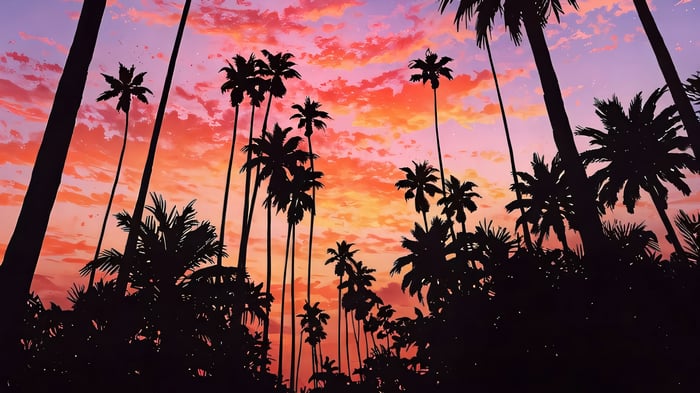 Palm Trees Silhouetted Against a Sunset Sky 4K