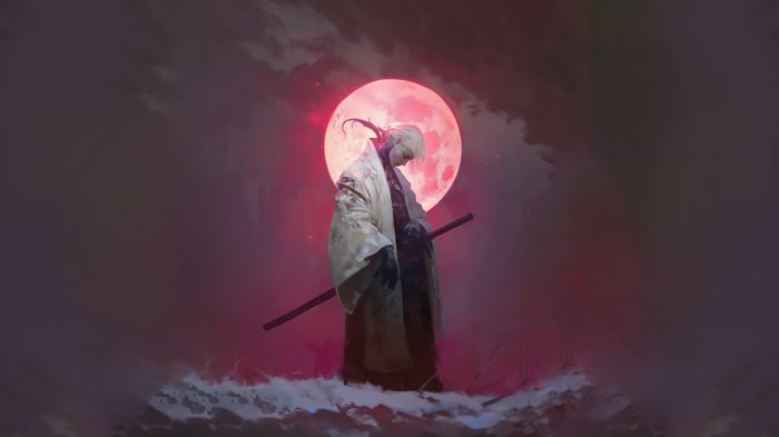 Samurai in Kimono under a Full Moon 4K