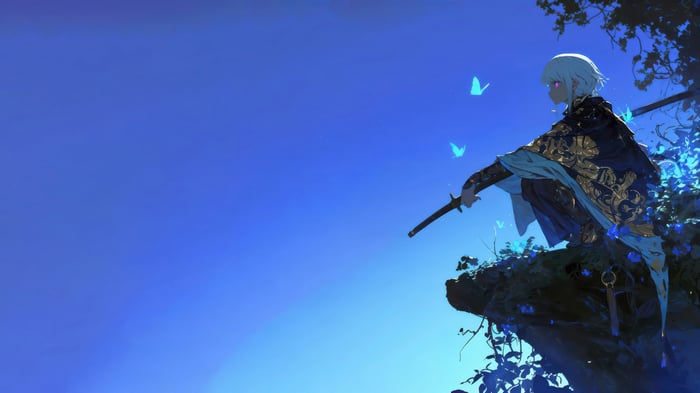 Anime Boy with Katana and Butterflies