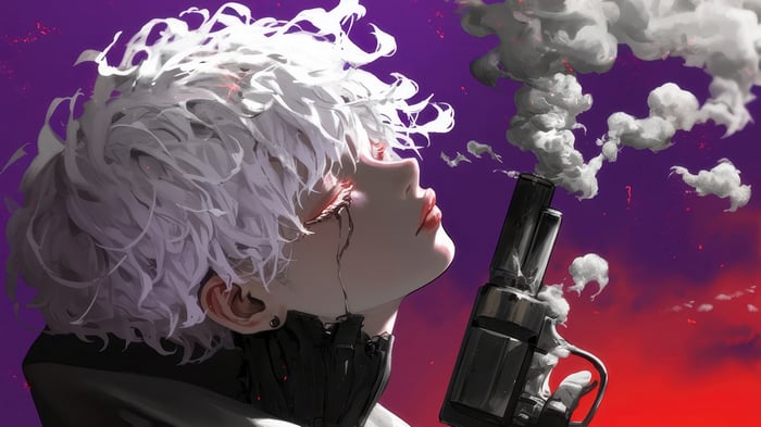 Anime Boy with Gun and Smoke 4K