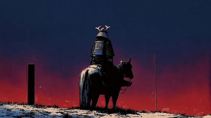 Samurai on Horseback at Dusk