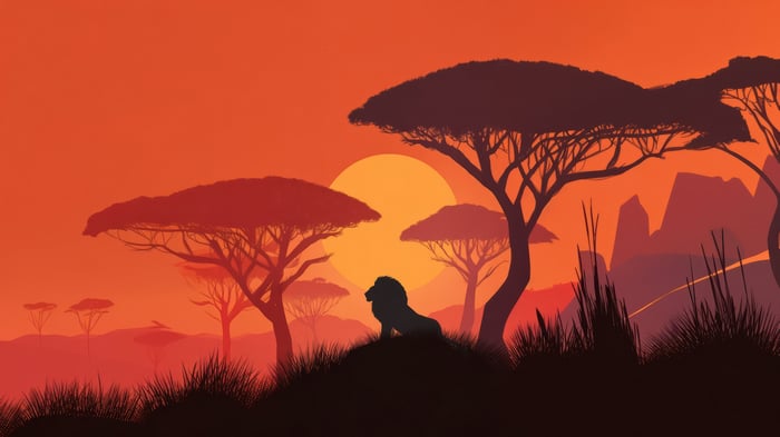 Minimalist Lion Silhouette at Sunset 4K