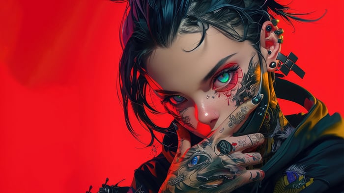 Anime girl with tattoos and piercings