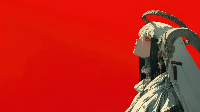 Anime Girl with Horns and Red Eyes 4K