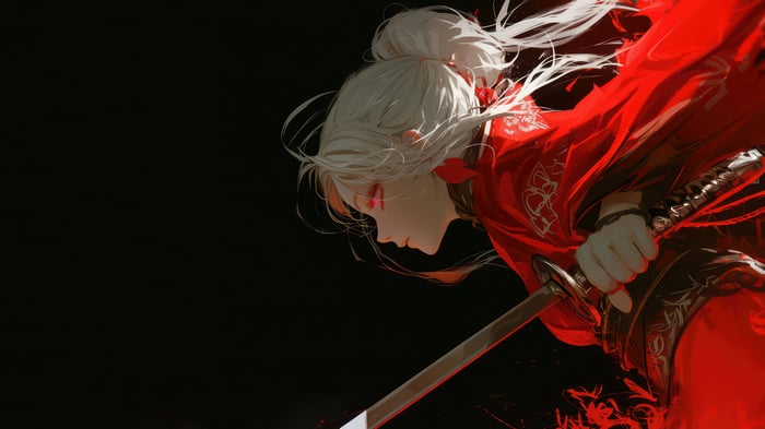 Anime Girl with Red Eyes and Sword