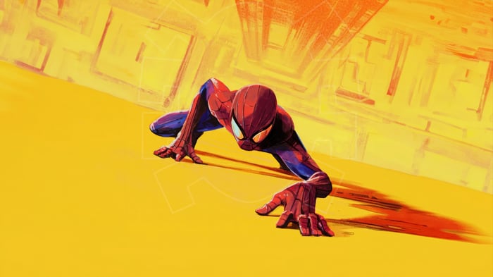 Spider-Man Crawling on Yellow Surface 4K