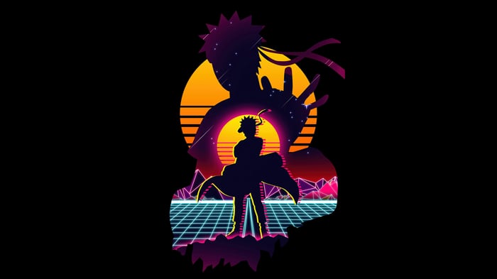 Naruto Uzumaki Silhouette with Retro Sunset