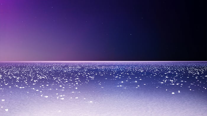 Purple Night Sky Over a Sparkling Lake 4K