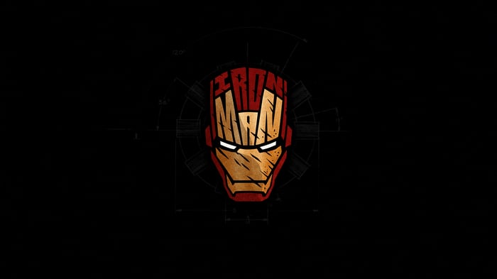 Iron Man Mask with Blueprint Background 4K