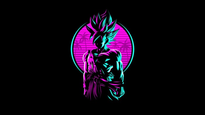 Goku in Retro Style with Palm Trees 4K