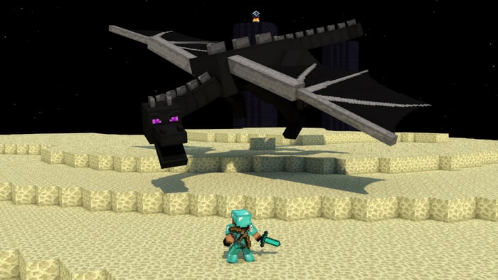 Minecraft Ender Dragon and Player in The End