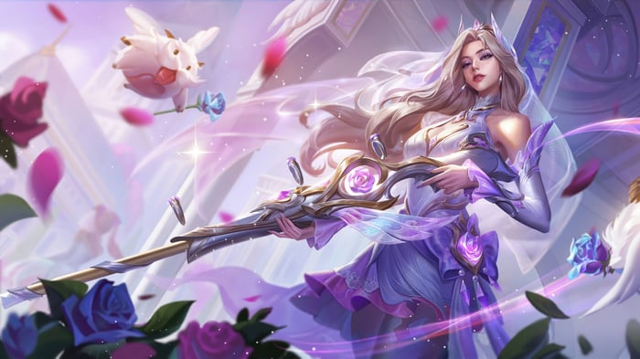 Crystal Rose Caitlyn in League of Legends Splash Art 4K