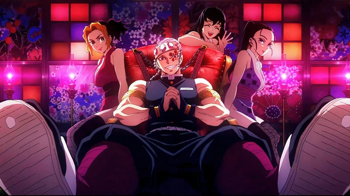 Demon Slayer: Tengen Uzui with three women