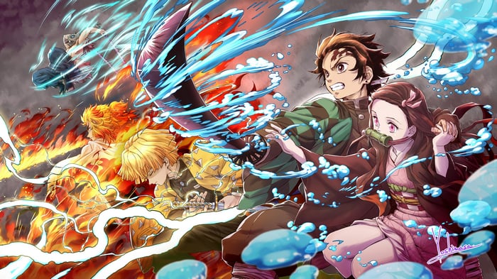 Demon Slayer: Tanjiro, Nezuko, Zenitsu, Rengoku, Inosuke 4K