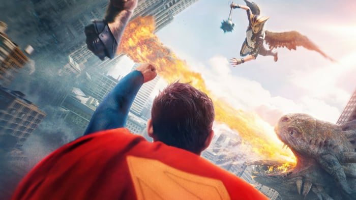 Superman and Hawkgirl fight a monster in 4K