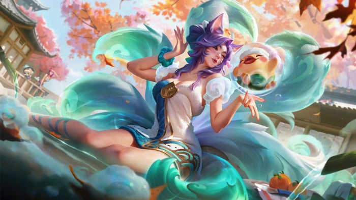 Ahri from League of Legends in Spirit Blossom Springs 4K