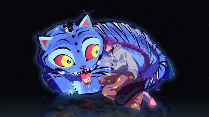Rumi and a blue tiger in 4K