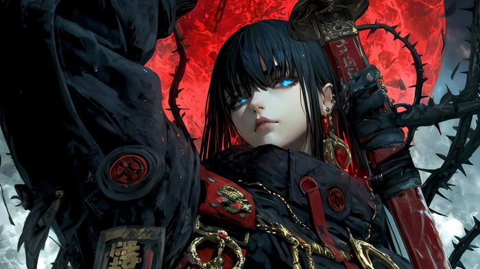 Anime Girl with Blue Eyes and Sword 4K