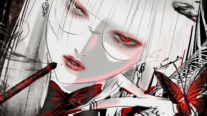 Anime Girl with Red Eyes and Glasses
