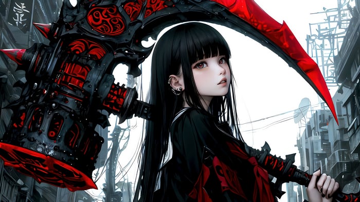 Anime Girl with Hammer Scythe 4K