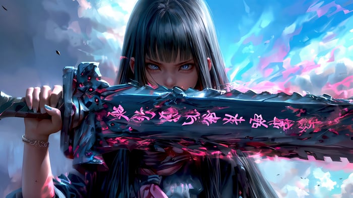 Anime Girl Holding a Large Sword
