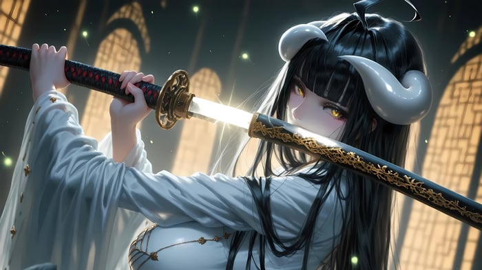Anime Girl with Horns and Katana