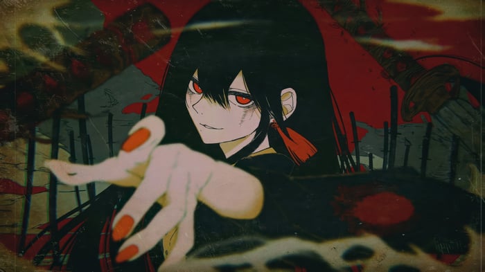 Anime Girl with Red Eyes and Black Hair