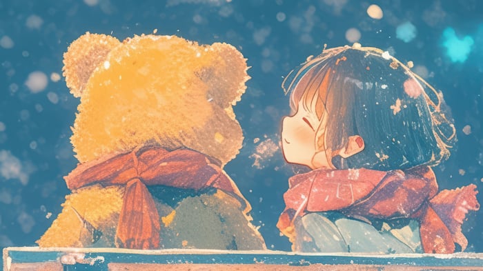 Anime Girl and Bear in Snow