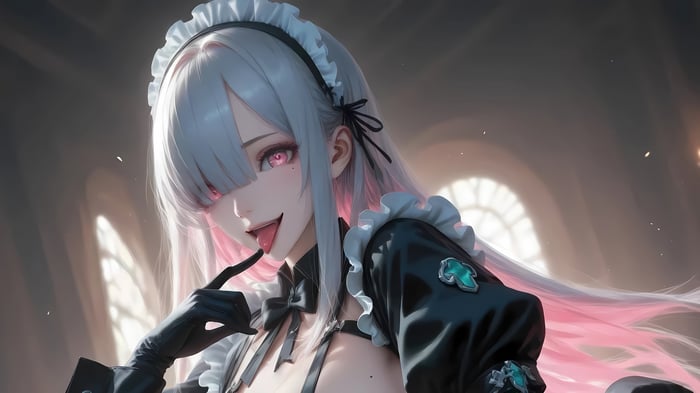 Anime Maid with White Hair in 4K