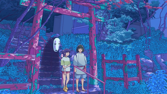 Spirited Away: No-Face and Chihiro by a Torii Gate