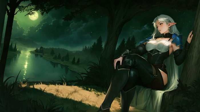 Elf Girl by the River Under the Moon 4K