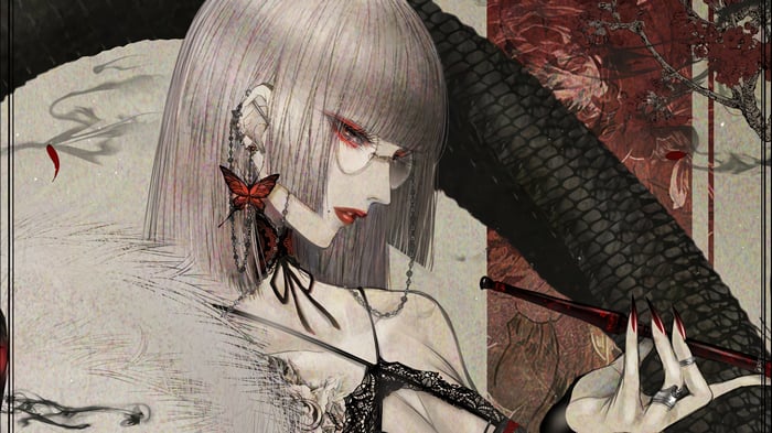 Anime Girl with Butterfly Earrings and Smoking Pipe 4K