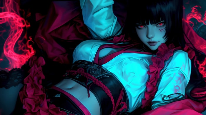 Anime Girl with Red Eyes and Black Hair