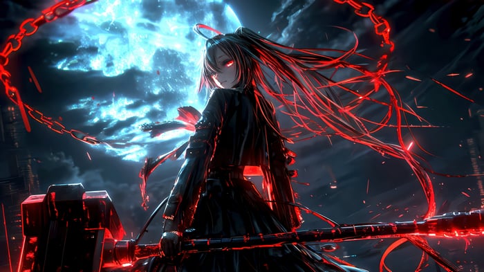 Anime Girl with Red Eyes and Chains 4K