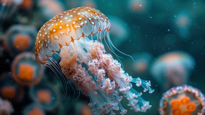 Spotted Jellyfish in Blue Water 4K
