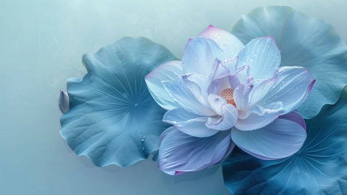 Blue Lotus Flower with Water Droplets 4K