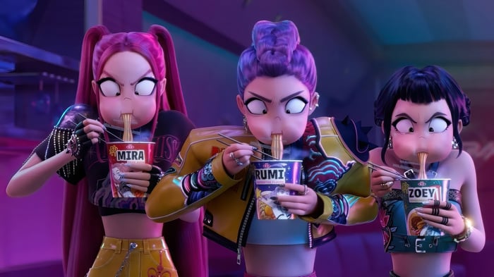 Mira, Rumi, and Zoey Eating Noodles