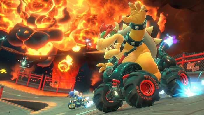 Bowser racing in Mario Kart 4K