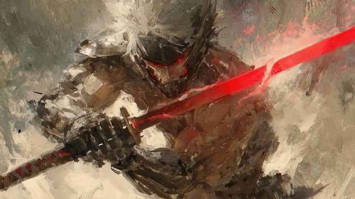 Raiden with a red sword in 4K