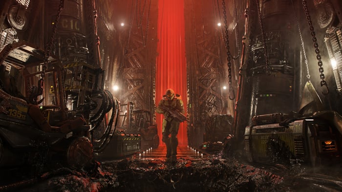 Master Chief in a dark industrial setting