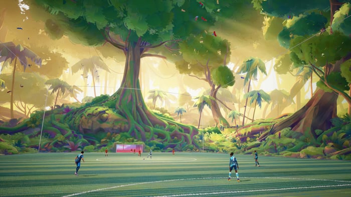 Video Game Rematch in a Jungle Soccer Field 4K