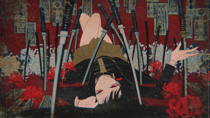 Anime Girl with Katana and Red Eyes 4K